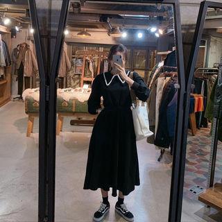 Sailor-collar Maxi Gathered Dress