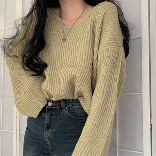 V Neck Knit Plain Top