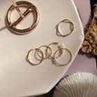 Set Of 5: Alloy / Faux Pearl Ring Set Of 5 - As Shown In Figure - One Size
