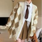 Plain Shirt / Tie / Argyle Cardigan / Mini A-line Skirt / Set
