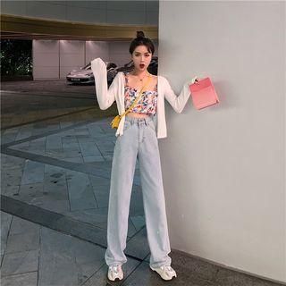 Wide-leg Jeans / Spaghetti Strap Cropped Top / Light Jacket