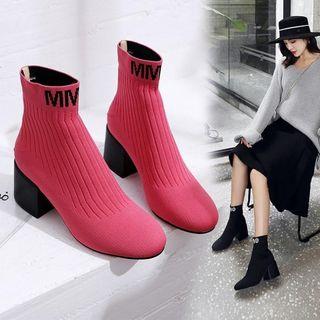 Yarn Lettering Block Heel Ankle Boots