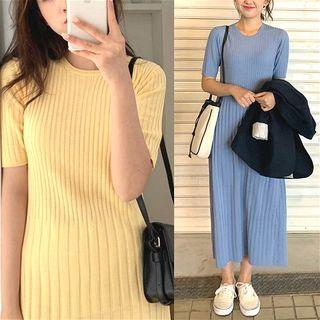 Short Sleeve Ribbed Knit Dress
