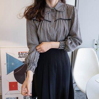 Lace-trim Gingham Blouse Black - One Size