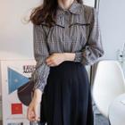 Lace-trim Gingham Blouse Black - One Size