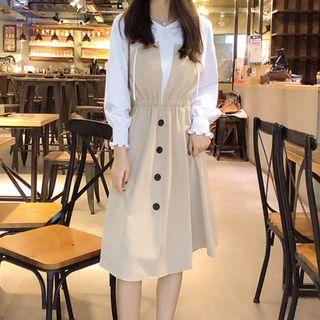 Mock Two-piece A-line Midi Hoodie Dress