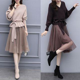 Set: Tie Waist Sweater + Midi Skirt