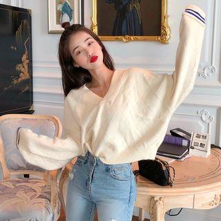 V-neck Sweater Beige - One Size