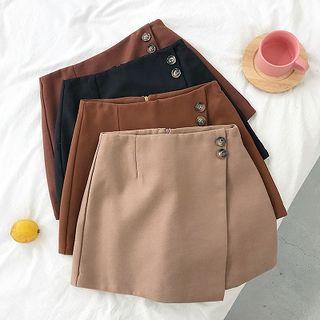Plain High-waist Woolen A-line Shorts