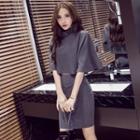 Set: Mock Neck Elbow-sleeve Top + Pencil Skirt