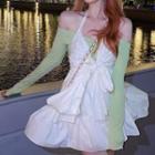 Off-shoulder Top / Halter Bow A-line Mini Dress