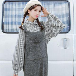 Tie Neck Gingham Long-sleeve Shirt