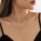 Set: Beaded Necklace + Hollow Star Necklace Set Of 2 - 3499 - Silver & White - One Size