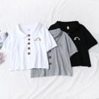 Short-sleeve Collared Rainbow Embroidered T-shirt