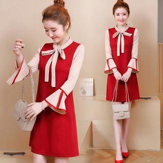 Mock Two-piece 3/4-sleeve Mini Dress