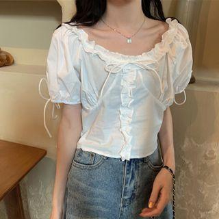 Ruffled Bow-detail Short-sleeve Blouse