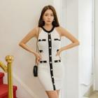 Sleeveless Contrast Lining Mini Sheath Knit Dress