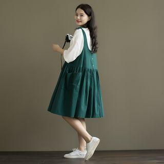 Buttoned Back Midi Pinafore Dress