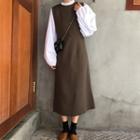 Lantern-sleeve Lace-up Back Blouse / Crew-neck Sleeveless Midi A-line Dress