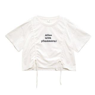 Short-sleeve Lettering Drawstring T-shirt White - One Size