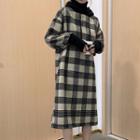 Turtleneck Midi Plaid Hoodie Dress As Shown In Figure - One Size