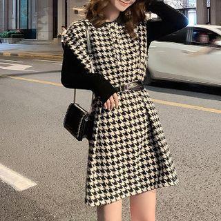 Sleeveless Houndstooth Mini A-line Dress