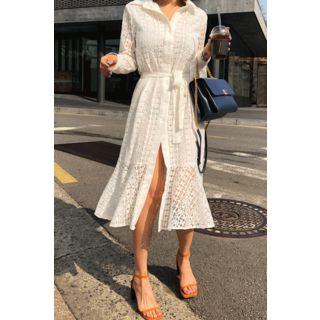 Ruffle-hem Laced Shirtdress