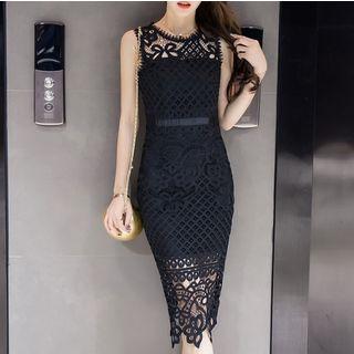 Sleeveless Lace Panel Sheath Midi Dress