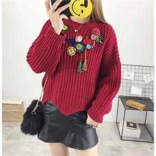 Floral Long-sleeve Knit Sweater