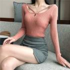 Cross-strap Ribbed Knit Top