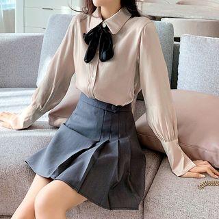 Tie-neck Shimmer Chiffon Blouse