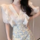 Short-sleeve Ruffle Blouse / Floral Print Mini A-line Skirt / Set