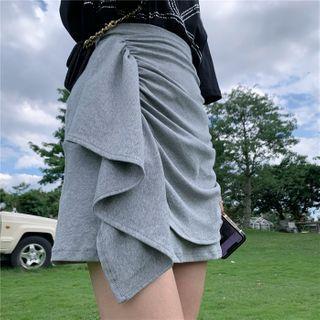 Rhinestone Short-sleeve T-shirt / High-waist Shirred Mini Pencil Skirt