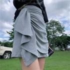 Rhinestone Short-sleeve T-shirt / High-waist Shirred Mini Pencil Skirt