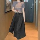 Set: Short-sleeve Front-slit T-shirt + Side-slit Midi A-line Skirt