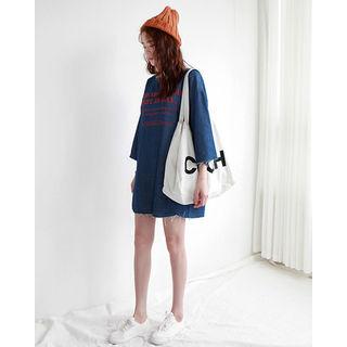 Lettering Denim Boxy-fit Mini Dress