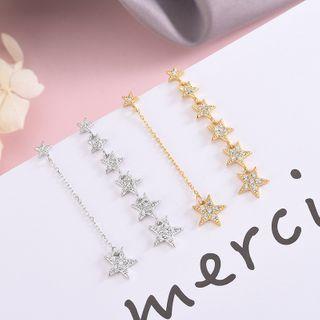 Asymmetrical Rhinestone Star Drop 925 Sterling Silver Earring