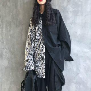 Long-sleeve Zebra Print Panel Shirt