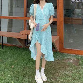 Floral Lace-trim Side-slit Dress