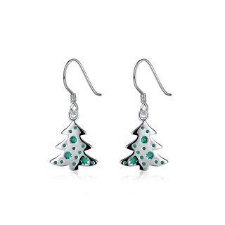 Simple Green Christmas Tree Earrings Silver - One Size