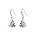 Simple Green Christmas Tree Earrings Silver - One Size