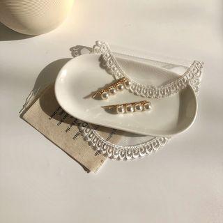 Set Of 2: Faux Pearl Hair Clip Set Of 2 - White & Gold - One Size