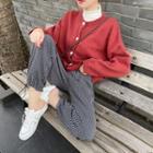 Plain Cardigan / Plaid Sweatpants