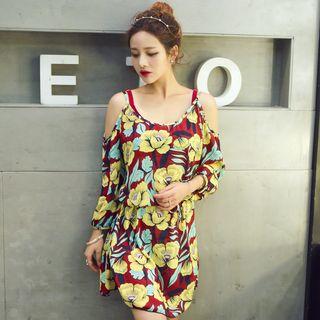 Set: Floral Print Swimsuit + Cover-up