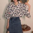 Elbow-sleeve Heart Print Hawaiian Shirt