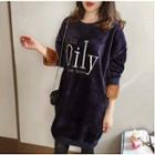 Lettering Embroidered Velvet Pullover Dress