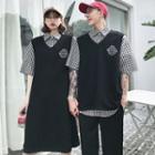 Couple Matching Elbow-sleeve Plaid Shirt / Sleeveless Dress / Vest / T-shirt