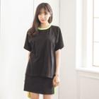 Short Raglan-sleeve Contrast-trim T-shirt
