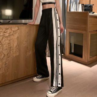 Stripe-side Wide Leg Pants Black - One Size