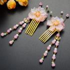 Set Of 2: Retro Flower Fringed Hair Comb 1 Pair - One Size